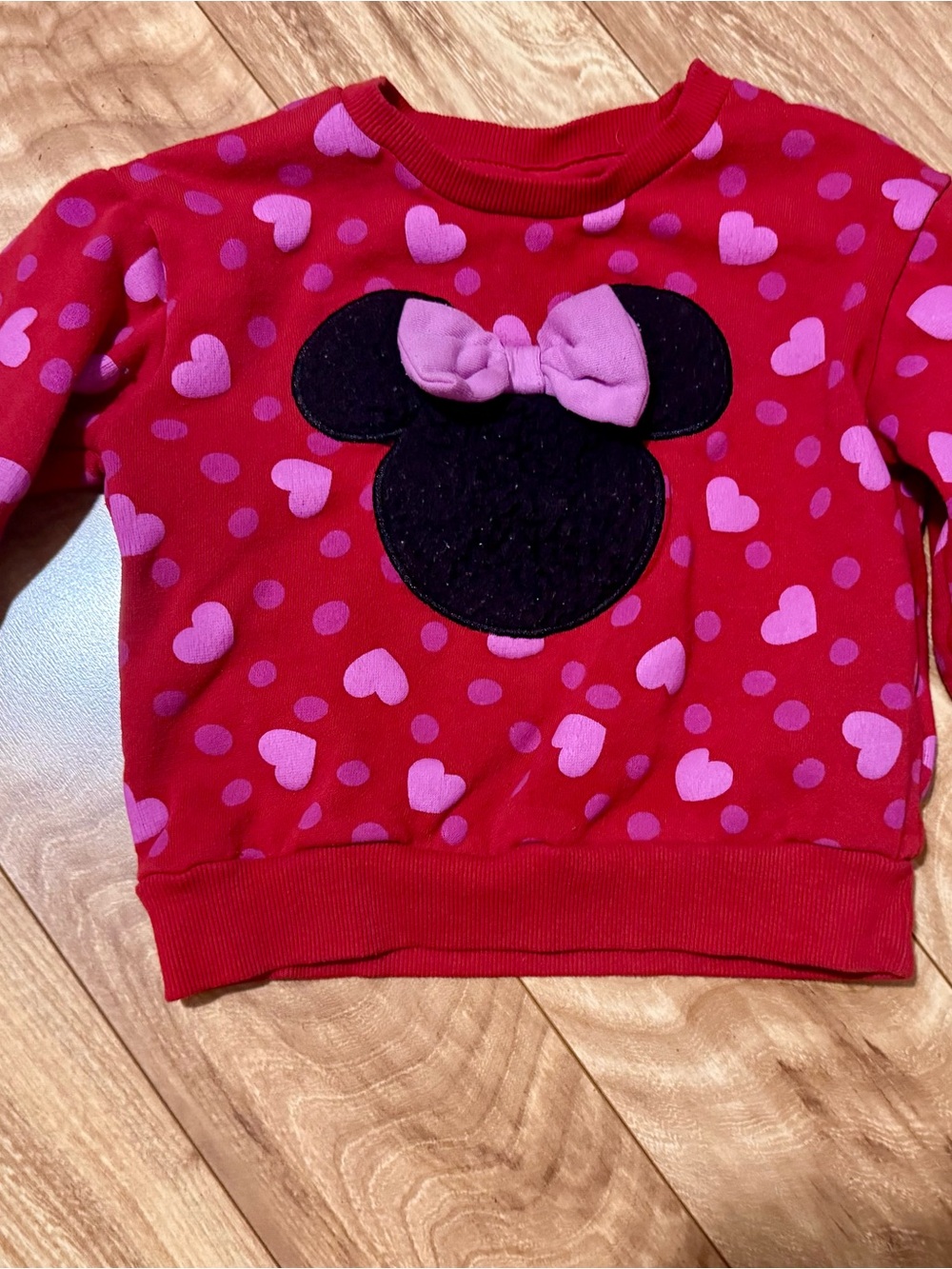 Disney Red Pullover Sweatshirt with Pink Hearts and Black Minnie 3T